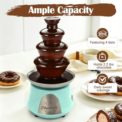 Chocolate Fountain Machine 4 Tier, 180W Chocolate Fountain with Capability 2.2lbs Commercial Hot Chocolate Fondue Tower for Nacho Cheese Liqueurs Party Wedding (Blue+Silver)