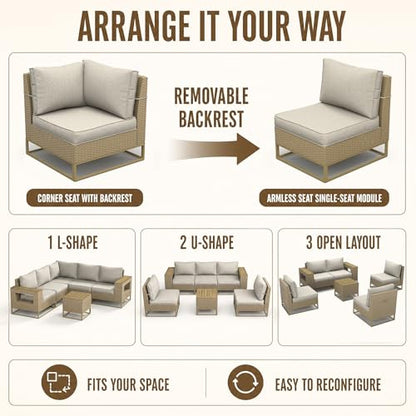 Outdoor Patio Furniture Set, PE Wicker Sectional Sofa with Thick Cushions
