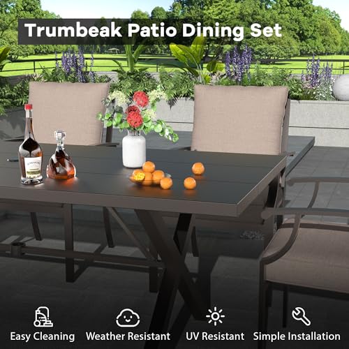 Trumbeak 9-Piece Patio Dining Set Outdoor Conversation Set,Metal Outdoor Furniture Set with Umbrella Hole Cut-Out 78.7" x 35.4" Table and 8 Metal Backrest Chairs for Backyard,Garden,Sand