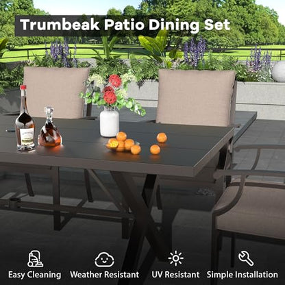 Trumbeak 9-Piece Patio Dining Set Outdoor Conversation Set,Metal Outdoor Furniture Set with Umbrella Hole Cut-Out 78.7" x 35.4" Table and 8 Metal Chairs for Backyard,Garden,Sand