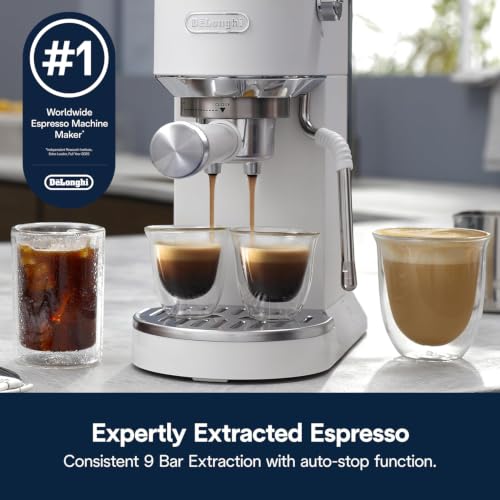 De'Longhi Dedica Duo Compact Espresso Machine - Cold Brew Coffee Maker with Milk Frother Wand- for Espresso, Hot & Iced Coffee, Cappuccinos, Lattes & Home Barista Brewing, Vanilla