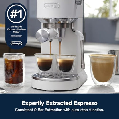 De'Longhi Dedica Duo Compact Espresso Machine - Cold Brew Coffee Maker with Milk Frother Wand- for Espresso, Hot & Iced Coffee, Cappuccinos, Lattes & Home Barista Brewing, Vanilla