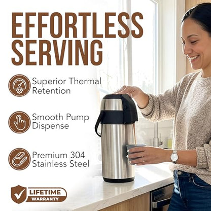 Coffee Carafe Insulated 102 OZ / 3L Stainless Steel Hot Beverage Dispenser, Airpot Coffee Dispenser with Pump, Thermal Coffee Carafe for Hot Liquids, Coffee Carafes for Keeping Hot Drink Dispenser