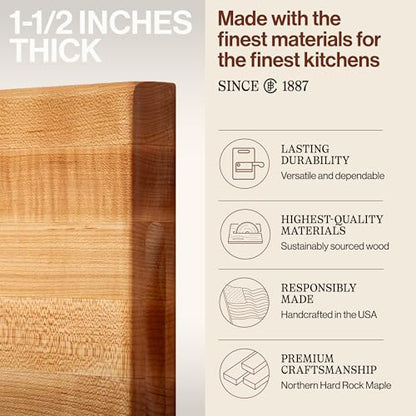 John Boos R-Board Series Rectangular Wooden Maple Cutting Board 18”x12” – 1.5” Thick, 10-lb Reversible Butcher Block with Edge-Grain & Finger Grips – Made in the USA