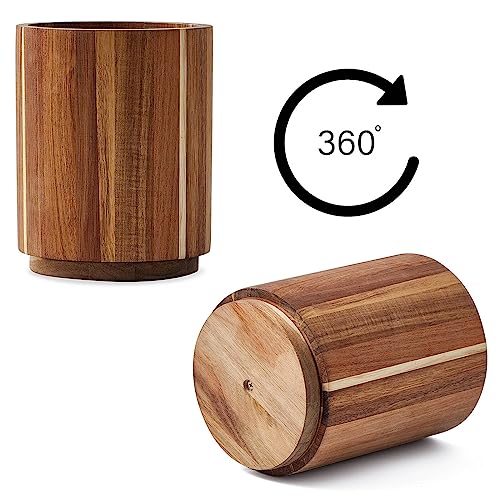 LOHONER Acacia Wood Utensil Holder for Kitchen Counter, 360° Rotating 7.2" Large Cooking Utensil Holder, Kitchen Utensil Storage Organizer for Countertops, Farmhouse Kitchen Decor