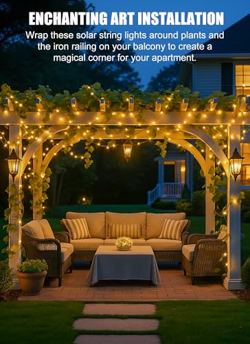 Minetom Solar Fairy Lights,33Ft 100 LED Solar String Lights Outdoor, IP65 Waterproof Patio Lights with 8 Modes for Tree Patio Christmas Party Wedding Decor (Warm White)