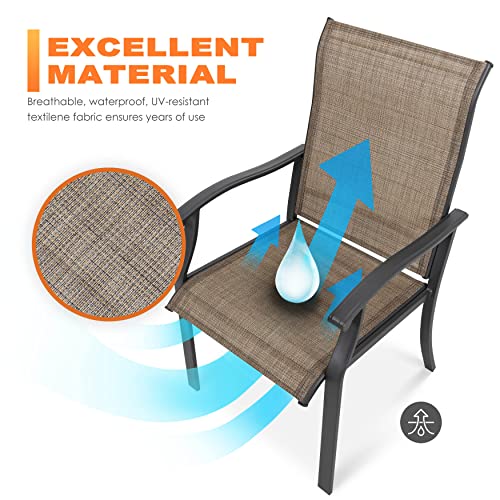 NUU GARDEN 7 Pieces Patio Dining Set, All-Weather Outdoor Furniture with 6 Textilene Dining Chairs and 61" Rectangle Metal Dining Table with Umbrella Hole for Patio Deck Garden, Black and Brown