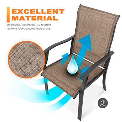 NUU GARDEN 7 Pieces Patio Dining Set, All-Weather Outdoor Furniture with 6 Textilene Dining Chairs and 61" Rectangle Metal Dining Table with Umbrella Hole for Patio Deck Garden, Black and Brown