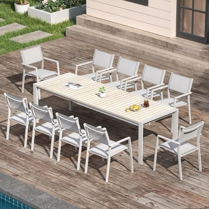 SEEHILL 11-Piece Extendable Patio Dining Set for 10 Person, Oversized Expandable Outdoor Dining Table and 10 Stackable Dining Chairs, Aluminum Outdoor Table and Chairs Set for Backyard, Deck, Poolside
