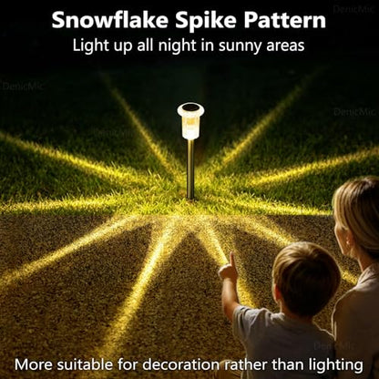 DenicMic Solar Lights Outdoor 10 Pack Waterproof 3000K Warm White LED Stainless Steel Stake Outside Lights for Yard Pathway Garden Driveway Walkway Landscape Path Lighting