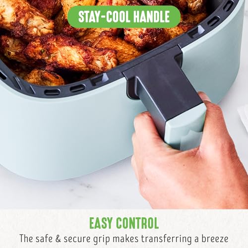GreenLife 4.5QT Air Fryer, Mechanical Dial Controls, PFAS-Free Ceramic Nonstick Drawer, Adjustable Temp & Timer, LED Indicator, Oil-Less Cooking, Dishwasher Safe, Compact Family Size, Blue