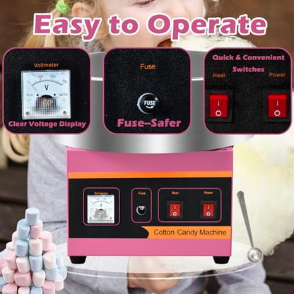 Commercial Cotton Candy Machine,110V 1000W Cotton Candy Maker, Candy Floss Maker,Making marshmallows,with Stainless Steel Bowl, Sugar Scoop,Anti-Rust Coating, for Family Party, Kids Birthday.