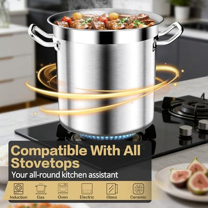 Large Stock Pot-20QT Stainless Steel Stockpot with Lid, Heavy Duty Tri-Ply Bottom Commercial Grade Stock Pot & Stockpots for Boiling Cooking Soup Stew Canning Cooking Pots,Big Stockpot, Deep Cookware