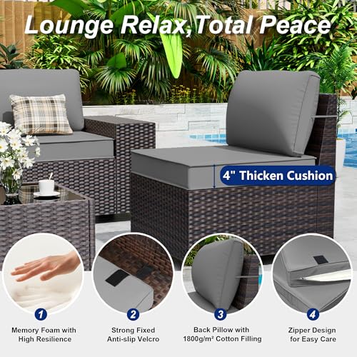 ASJMR 9 Pieces Patio Furniture Set with 2 Swivel Chairs Patio Furniture Outdoor Sectional Sofas Outdoor Patio Conversation Set - Grey