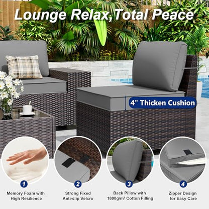 ASJMR Outdoor Patio Furniture Set with Fire Pit Table, 13 Pieces Outdoor Furniture Set Patio Sectional Sofa w/43in Propane Fire Pit, PE Wicker Rattan Patio Conversation Sets - Grey