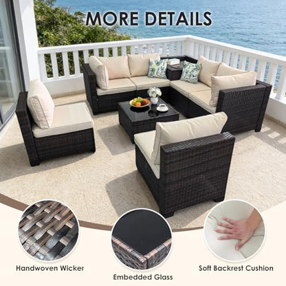 Xiacare 8 Pieces Patio Furniture Set with Storage, Outdoor Sectional Sofas