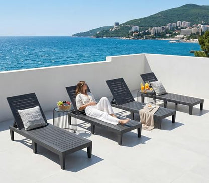Hoiplu Outdoor Lounge Chairs Set of 2 for Poolside Patio, Weather-Resistant Pool Chaise Lounge with Adjustable Backrest, Resin Tanning Chair Sun Lounger for Outside Deck, Beach, Sunbathing, Black