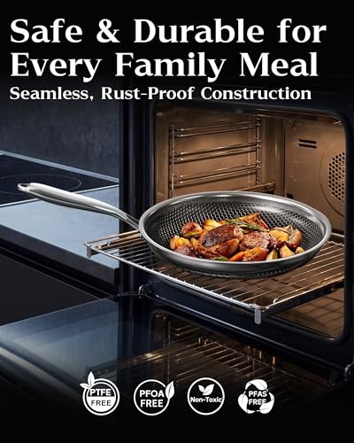 XBM Nonstick Frying Pan with Lid 10-Inch, Durable Stainless Steel Skillet, Induction Cooktop Compatible, PFOA-Free Scratch-Proof, Dishwasher & Oven Safe, Stay-Cool Handle, Silver Kitchen Cookware