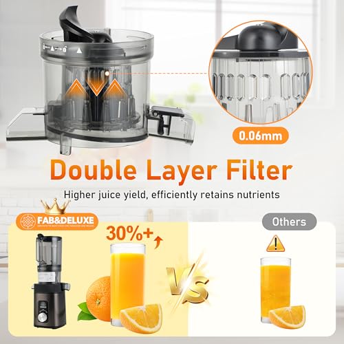 Cold Press Juicer - Juicer Machines with 4.3" Wide Feed Chute, 34oz Slow Masticating Juicer for Fruits and Vegetables, 99% High Juice Yield, Reverse Function, Dishwasher Safe