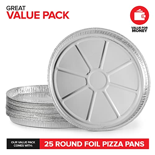 (25 Pack) 12 Inch Aluminum Pizza Pans Disposable Round Foil Focaccia Pan for Individual Personal Pizzas, Giant Size Chocolate Chip Cookie Cake Tin, Large Serving Trays, Platter Tray