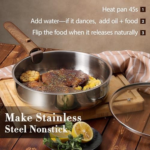CAROTE 19pcs Stainless Steel Cookware Set with Detachable Handle, Pots and Pans Set, Induction Kitchen Cooking Sets, RV/Camping Cookware, Removable Handle, Oven Safe, Woodgrain, Mothers Day Gifts
