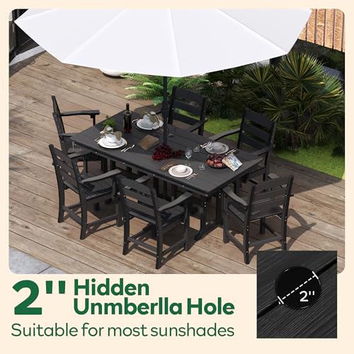 HOPUBUY 5 Pieces Patio Dining Set for 4, 71" HDPE All-Weather Patio Table and Chairs Set with Umbrella Hole, Durable Outdoor Furniture Set for Garden, Backyard, Lawn & Poolside (Black)