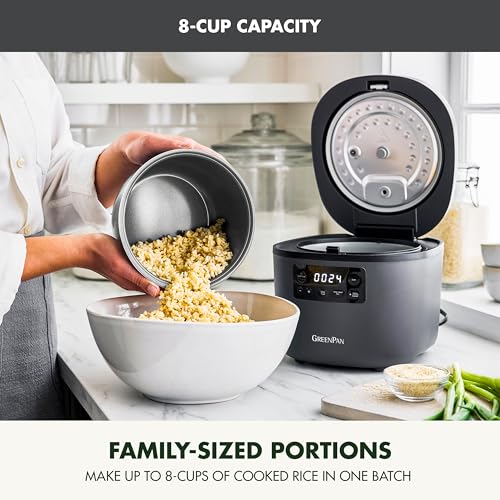 GreenPan Advanced Rice Cooker, 4-Cups Uncooked/8-Cups Cooked, Graphite