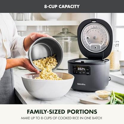 GreenPan Advanced Rice Cooker, 4-Cups Uncooked/8-Cups Cooked, Graphite