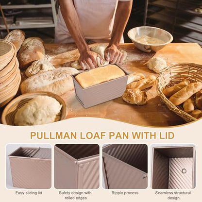 XIRUOXINKEMAO 2 PCS Pullman Loaf Pan With Lid, 2.2 LB/1 LB Sandwich Bread Loaf Pan, Non-Stick Bread Loaf Baking Pan With Lid, for Baking Bread, Sandwiches and Toast