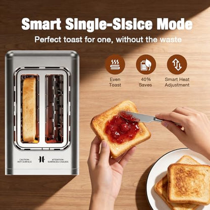 Smart Toaster 2 Slice, Touch Screen Stainless Steel Toaster Wide Slots