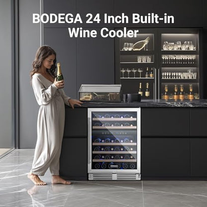 BODEGA 24 Inch Wine Cooler, Wine cooler refrigerator with Double-Layer Glass Door, Dual Zone Wine Fridge with Digital Temperature Control and Temperature Memory, 46 Bottles wine coolers for home.