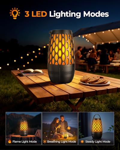 Outdoor Speakers Bluetooth Waterproof IPX6 with Flame Lights, Gadget Gifts for Men/Women, Hd Stereo Sound, BT 5.3 Multi-Sync to 100 Speakers, Portable Wireless Speaker for Patio Cafe Decor Party