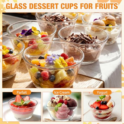 Ferrochef 20 Pack Small Glass Bowls Set 10 Oz Glass Ice Cream Bowls Prep Serving Mini Container For Kitchen Restaurant Party, Side Dishes For Dessert Ice Cream Dipping Yogurt Cereal(Smooth)