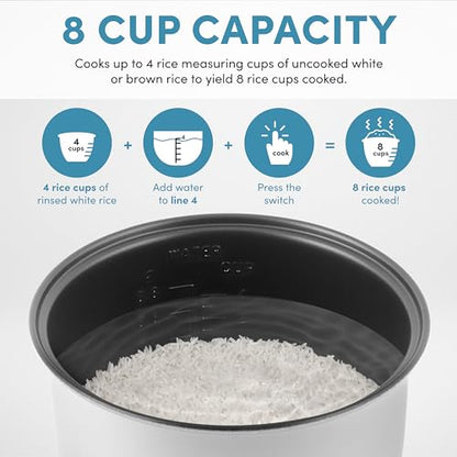 Aroma Housewares 8-Cup (Cooked) (4-Cup UNCOOKED) Digital Rice Cooker and Food Steamer (ARC-914D),White