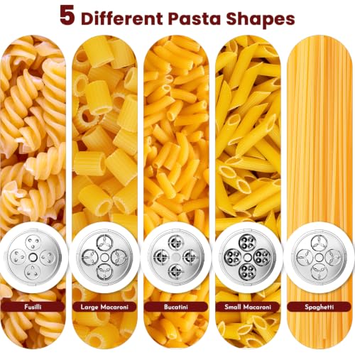 5-in-1 Pasta Press Attachment Compatible with KitchenAid Stand Mixers,Pasta Maker Accessory with 5 Interchangeable Plates for Spaghetti,Bucatini,Fusilli,Large&Small Macaroni,Homemade Pasta Extruder