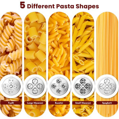 5-in-1 Pasta Press Attachment Compatible with KitchenAid Stand Mixers,Pasta Maker Accessory with 5 Interchangeable Plates for Spaghetti,Bucatini,Fusilli,Large&Small Macaroni,Homemade Pasta Extruder