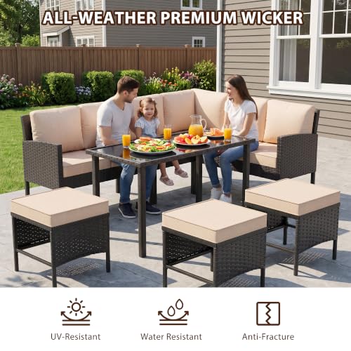 Otair 7-Piece Outdoor Dining Set, Wicker Patio Table and Chairs Set,Sand