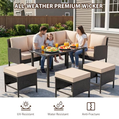 Otair 7-Piece Outdoor Dining Set, Wicker Patio Table and Chairs Set,Sand