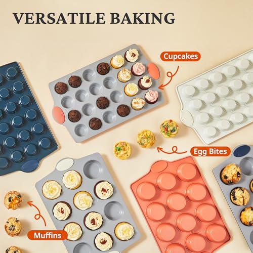 BRONYPRO 12-Cup Non Toxic Nonstick Ceramic Muffin Pan & Cupcake Tin, PFOA & PFOA Free, Heavy Duty Rust-Resistant Aluminized Steel, Oven Safe, Cream White