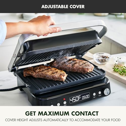 GreenPan 6-in-1 Multifunction Removable Plate Indoor Grill & Electric Griddle, Diamond Infused PFAS Free Ceramic Nonstick Reversible Plates, Opens Flat, Adjustable Temp, Panini Press, Black