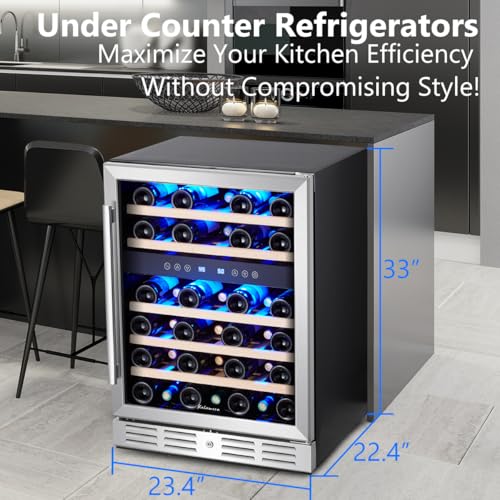 Kalamera 24 inch Wine Cooler, 37 Bottle Dual Zone Built-in or Freestanding