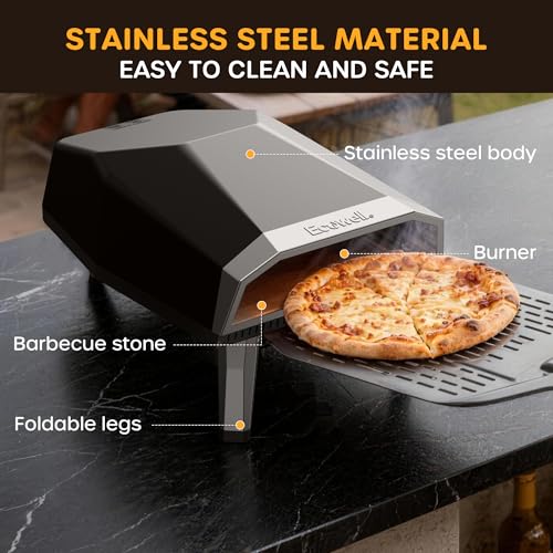ECOWELL 12 inch Gas Pizza Oven Outdoor Propane, Portable Pizza Oven with Stone, Stainless Steel Pizza Oven Indoor & Outdoor for Camping Backyard Party, Ignition Built-in, 12 min Fast Heating