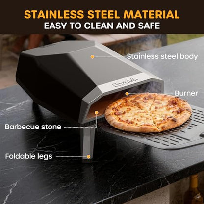 ECOWELL 12 inch Gas Pizza Oven Outdoor Propane, Portable Pizza Oven with Stone, Stainless Steel Pizza Oven Indoor & Outdoor for Camping Backyard Party, Ignition Built-in, 12 min Fast Heating
