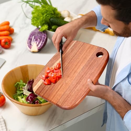 Gtencemen Small Acacia Wood Cutting Boards for Kitchen with Hanging – Medium Wooden Cutting Board for Vegetables, Fruit, Bread, Meat, Cheese, Charcuterie - BPA Free, 10" x 8"