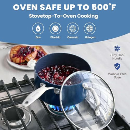 Granitestone 15 Pc Kitchen Pots and Pans Set Non Stick, Kitchen Cookware Sets, Pot and Pan Set, Nonstick Cookware Set, Diamond Coated Non Stick Pots and Pan Set, Dishwasher Safe - Blue