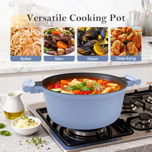 Bobikuke 5 Quart Stock Pot with Lid, Non Stick Cooking Pot, Soup Pot Nonstick with Stay-Cool Handle, Induction Cookware for Pasta,Soup, Suitable for All Stoves, PTFE & PFAS-Free, Blue