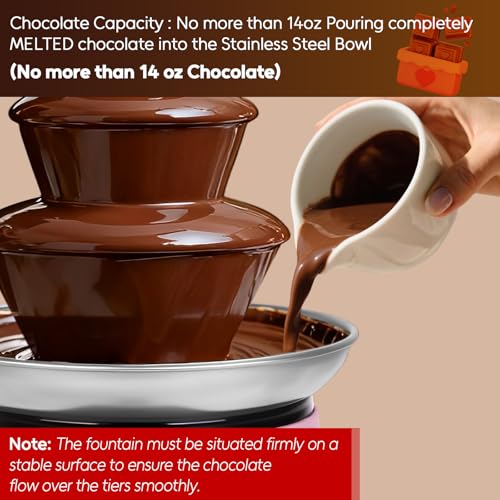 14oz Chocolate Fondue Fountain, 3-Tier MINI Chocolate Fountain with 6PCS Fondue Fork for Chocolate Cheese