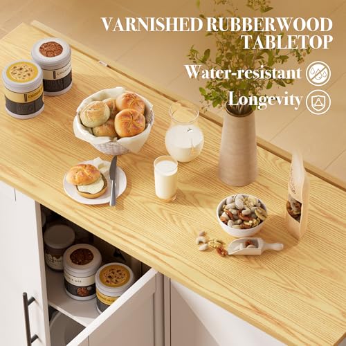 GRUSIGN Kitchen Island on Wheels with Storage-Multifunctional Kitchen Island Cart with Drop Leaf, Rolling Island with Spice/Towel Rack,Expandable Island Table Kitchen,39.37" Width,White