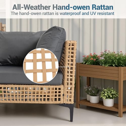 WiNVO 7 Piece Outdoor Patio Furniture Set with Coffee Table - Grey
