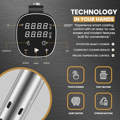 CRUXO 1100W Sous Vide Cooker Kit With App Control, Immersion Circulator, LED Display, Touch Panel, Vacuum Sealer & 10 Sealing Bags | Suvee Sous Vide Machine For Precise Cooking, Smart Thermal Cooker